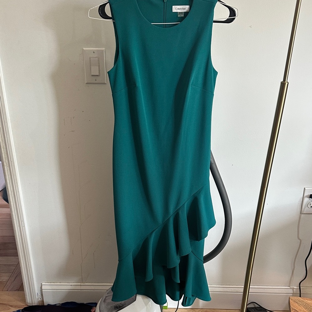 Calvin Klein Asymmetrical Teal Dress